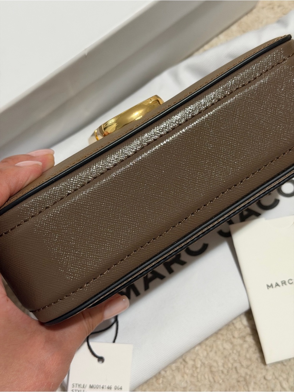 Marc Jacobs Olive-Taupe Leather Snapshot Crossbody with Gold Hardware - Picture 4 of 5